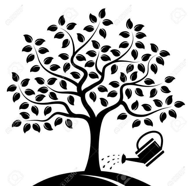 tree and watering can